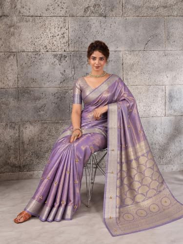 Kryone Ghungroo Saree for Women with Blouse Piece | Tissue Silk Ghungroo Work Saree | Ghungroo Wali Sari with Zari Border for Wedding, Reception, Sangeet, Engagement & Festive Occasions