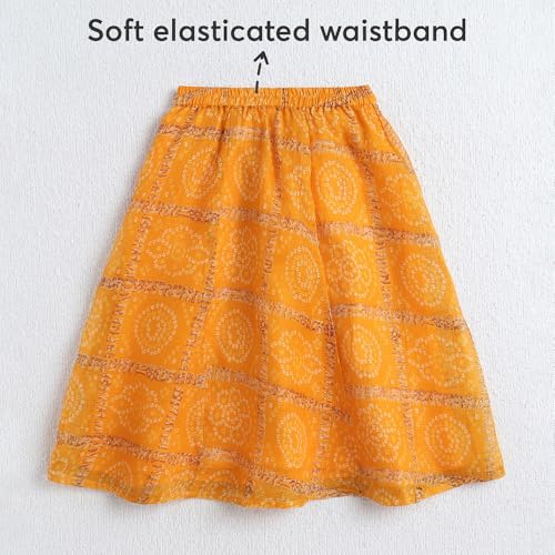Hopscotch Girls Short Sleeves Yellow 2-Pc Bandhani Lehenga Set For Age (2-3 Years)