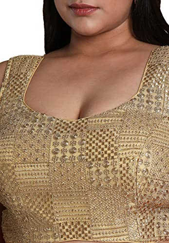 S SALWAR STUDIO Women's Gold Silk Blend Readymade Saree Blouse-PLSSB00046-GOLD