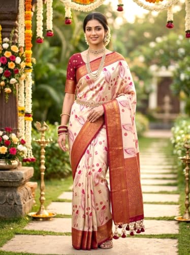 SREE KUMARAN Women's Kanchipuram Kubera Silk Pure Pattu Sarees With Blouse