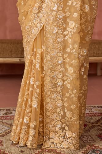 Soch Womens Yellow Georgette Embroidered Saree