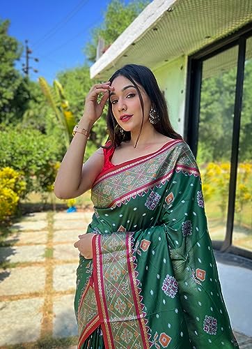 Panzora Women's Patola Silk Meenakari Work Saree With Unstitched Blouse Piece