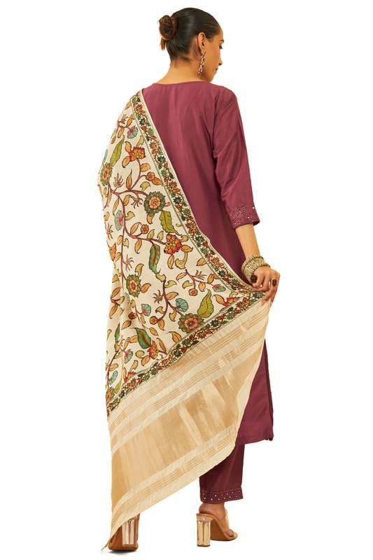 Soch Womens Maroon Silk Blend Embroidered Suit Set with Zardosi Sequinned Work