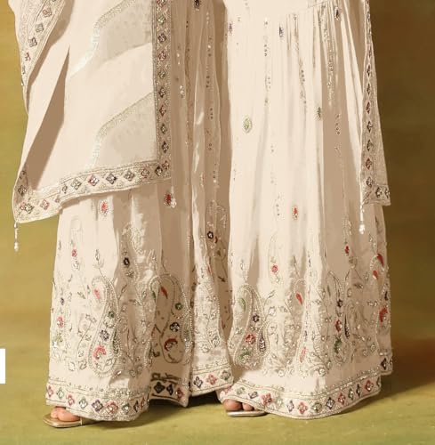 RUDRAPRAYAG Women's Faux Georgette Fabric With Embroidery Work Semi Stitched Sharara Palazzo Anarkali Suit With Dupatta