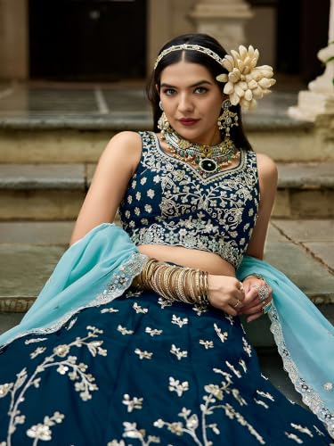 Zeel Clothing Women's Zari Sequins Embroidered Work Rangoli Silk Lehenga Choli With Dupatta (5139-Blue-Women-Lehenga-Choli; Free size)