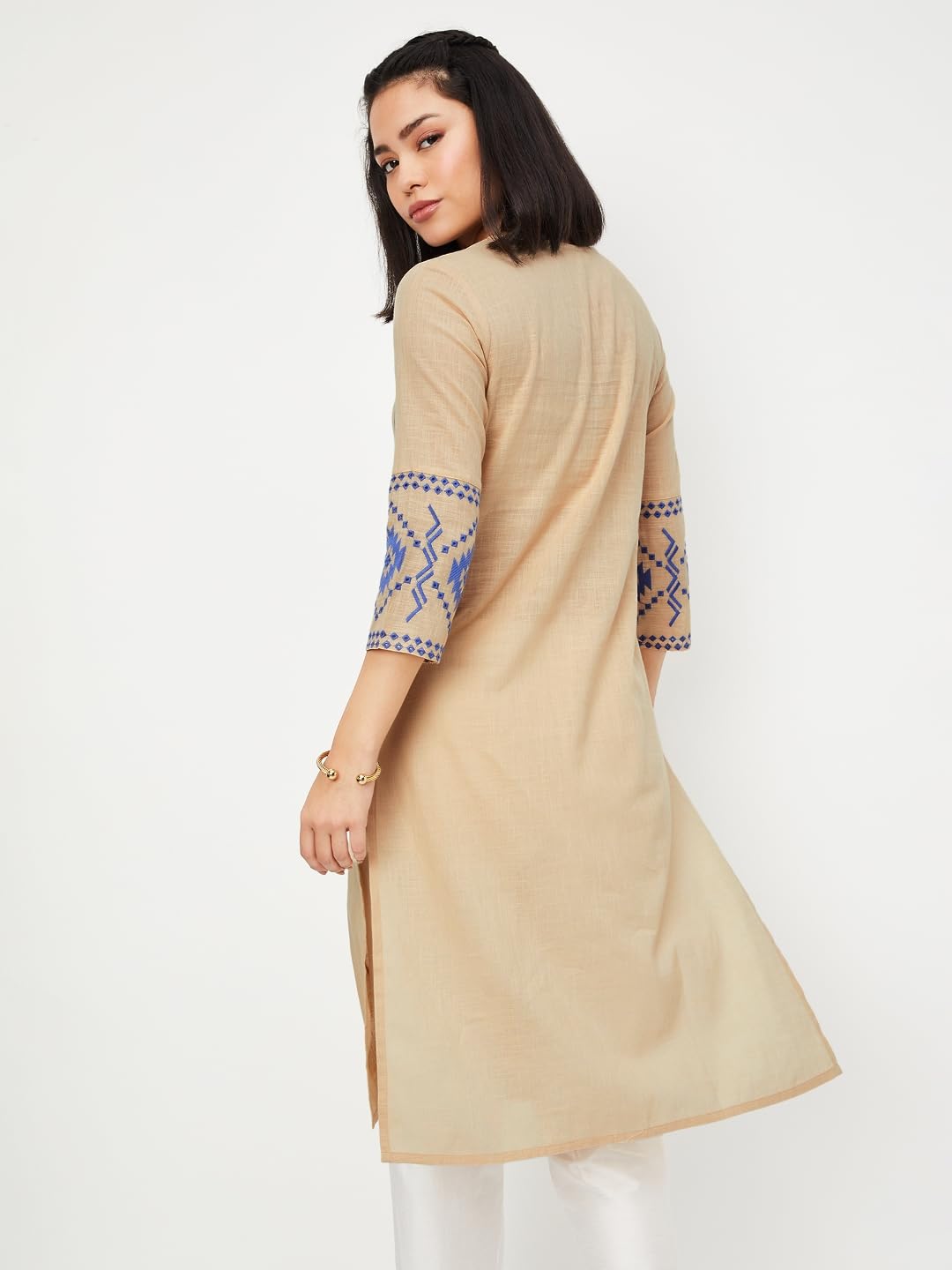 Max Women's Cotton Regular Fit Kurta (PFWWSP25DI_Beige, Medium