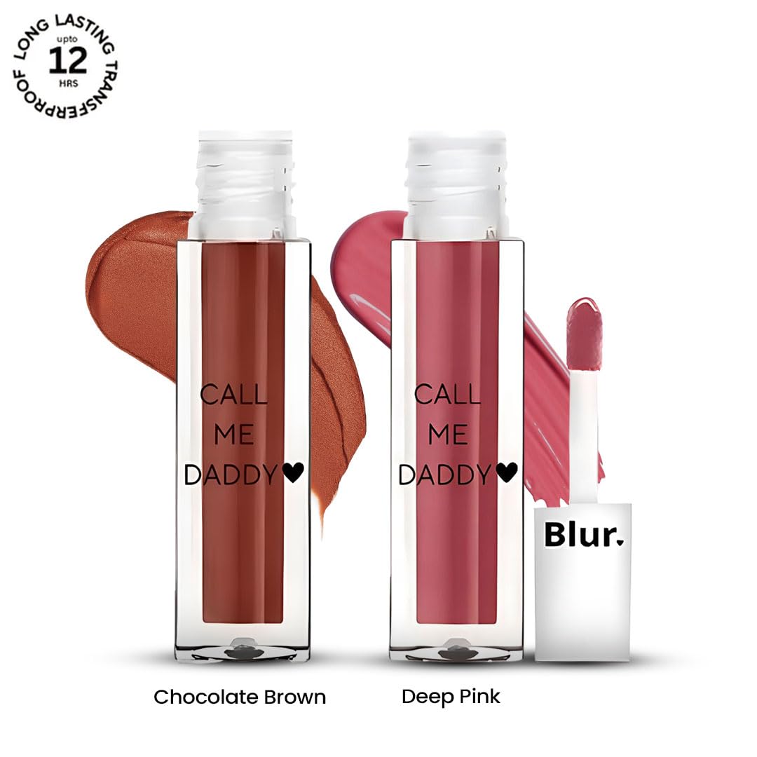 Blur India Call Me Daddy Choco-Berry Crush- Chocolate Brown & Deep Pink Liquid Lipstick Duo | 5ml Each
