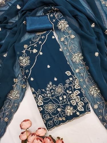 Leeli Peeri Designer Women's Soft Georgette Sequence Embroidery Work Unstitched Dress Material