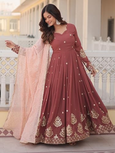 Fashion Basket Women's Georgette Anarkali Ankle Length Dress Maroon