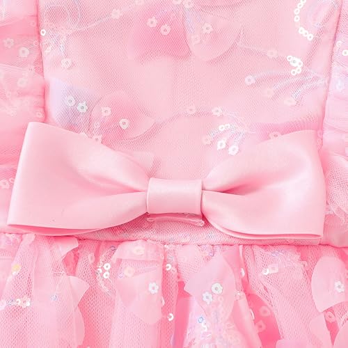 Hopscotch Girls Pink Short Sleeves Bow Applique Sequined Dress for Age (3-4 Years)