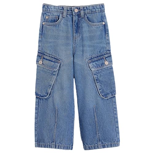 Hopscotch Girls Cotton Cargo Jeans in Blue Color for Age (4-5 Years)