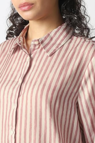 Women Pink Stripe Long Sleeves Formal Shirt