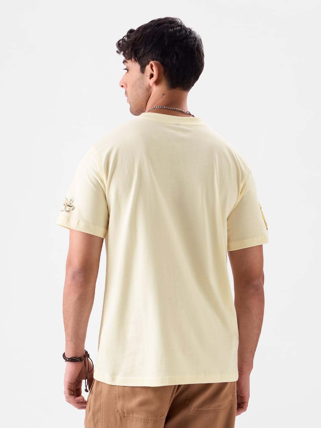 The Souled Store Official F.R.I.E.N.D.S: Chillin' Men and Boys Regular Fit Half Sleeve Graphic Printed Cotton Yellow Color T-Shirt