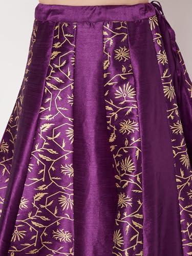 studio rasa Women's Dupion Block Printed Kalidaar Skirt for Wedding Festive Party(SKTC62509S_Purple_Small)