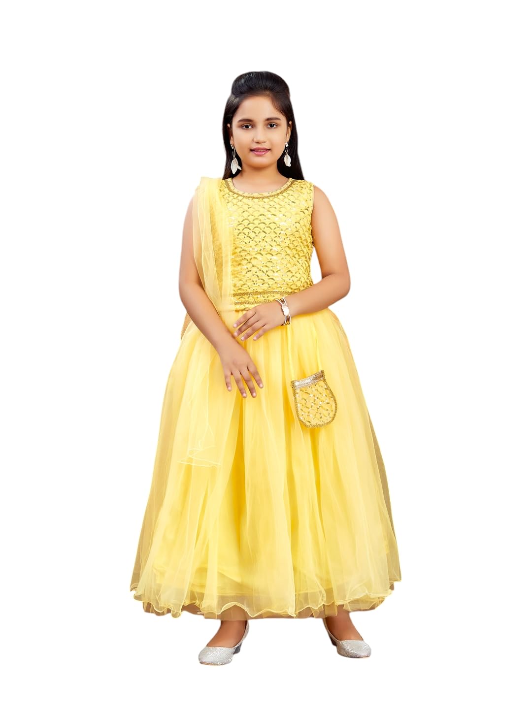 Aarika Girl's Polyester Lehenga Choli Set (LCH-18022_Yellow_12-13 Years)