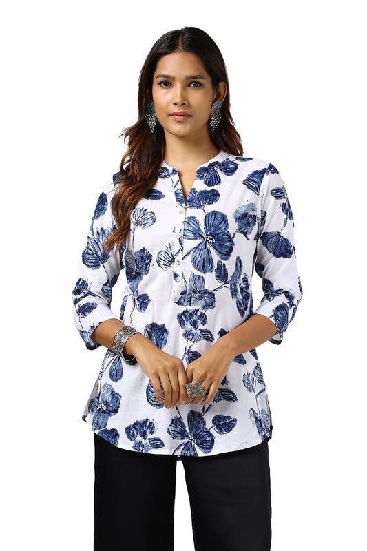 Soch Womens White Rayon Floral Print Tunic
