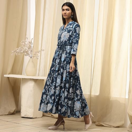 Biba Women Earthy Blue Cotton Dress_34