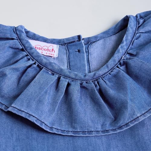 Hopscotch Girls Blue Full Sleeves Lace Trim Denim Dress for Age (5-6 Years)