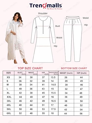 TRENDMALLS Women's Chanderi Embroidery Kurta Pant with Dupatta Set (G386-White-M-)