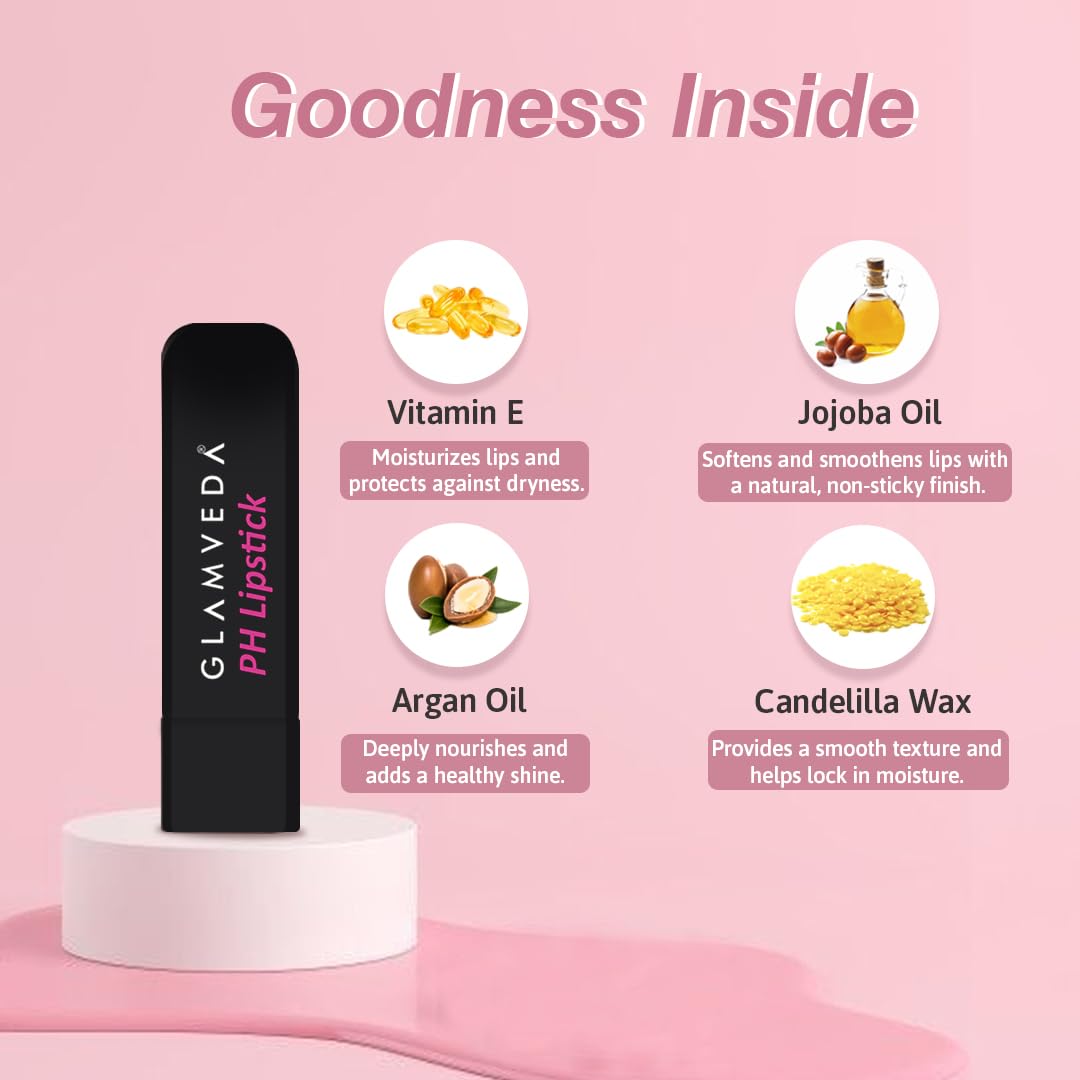 Glamveda Ph Lipstick (Pack of 3) | Color Changing Black Lipstick With Glossy Pink Payoff | Long Lasting Nourishment, SPF 10, Enriched With Vitamin E & Jojoba Oil| Vegan & Paraben Free | 4 gm