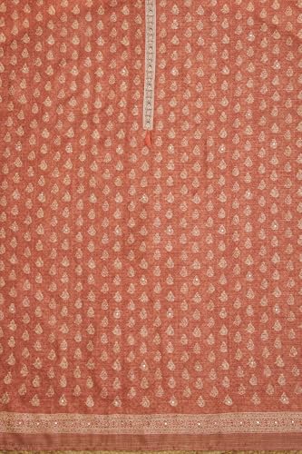 Soch Womens Peach Tussar Abstract Print Unstitched Dress Material With Faux Mirror