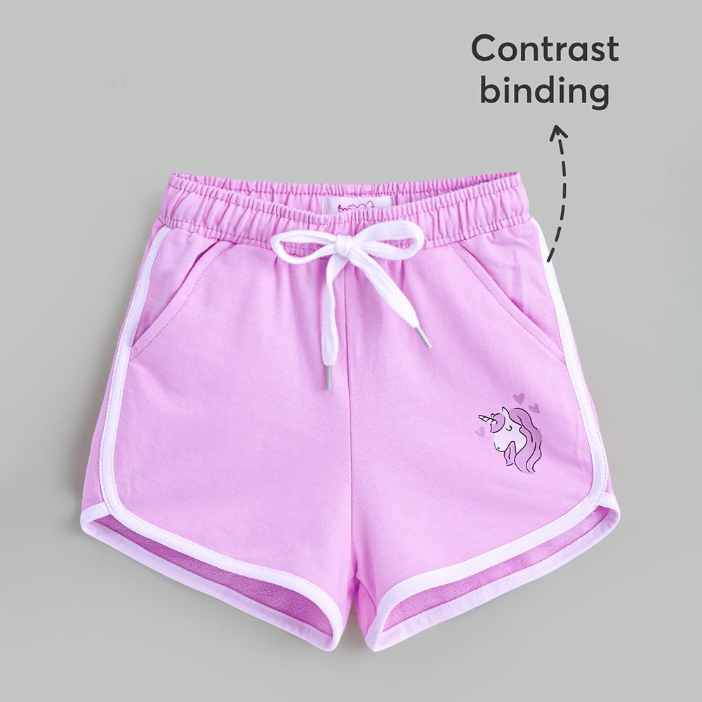 Hopscotch Girls Regular Purple Cartoon Print Shorts for Ages (4-5 Years)