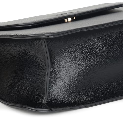 Fastrack Black EdgePlay Satchel | Faux-Leather Women's Handbags | Structured Satchel with Flap + Zipper Closure, Detachable Strap & Top Handle | Gold Hardware | Everyday Carry