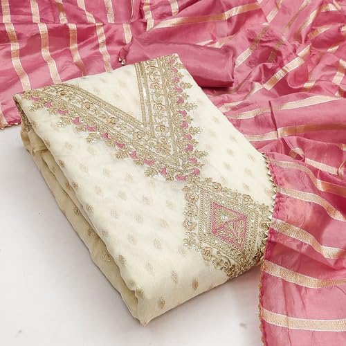 Leeli Peeri Designer Women's Simmer Silk Embroidery Work Unstitched Salwar Suit Dress Material