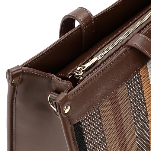 Fastrack Cocoa Weave Laptop Tote Bag for Women |Faux Leather Work Tote with Knit Front Detail | Dual Carry Handles & Detachable Adjustable Strap | Zipper Closure | 14" Laptop Sleeve & Organiser Pocket