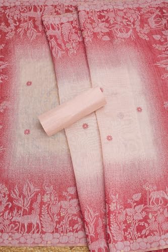 Soch Womens Peach Chanderi Botanical Print Unstitched Dress Material With Sequins