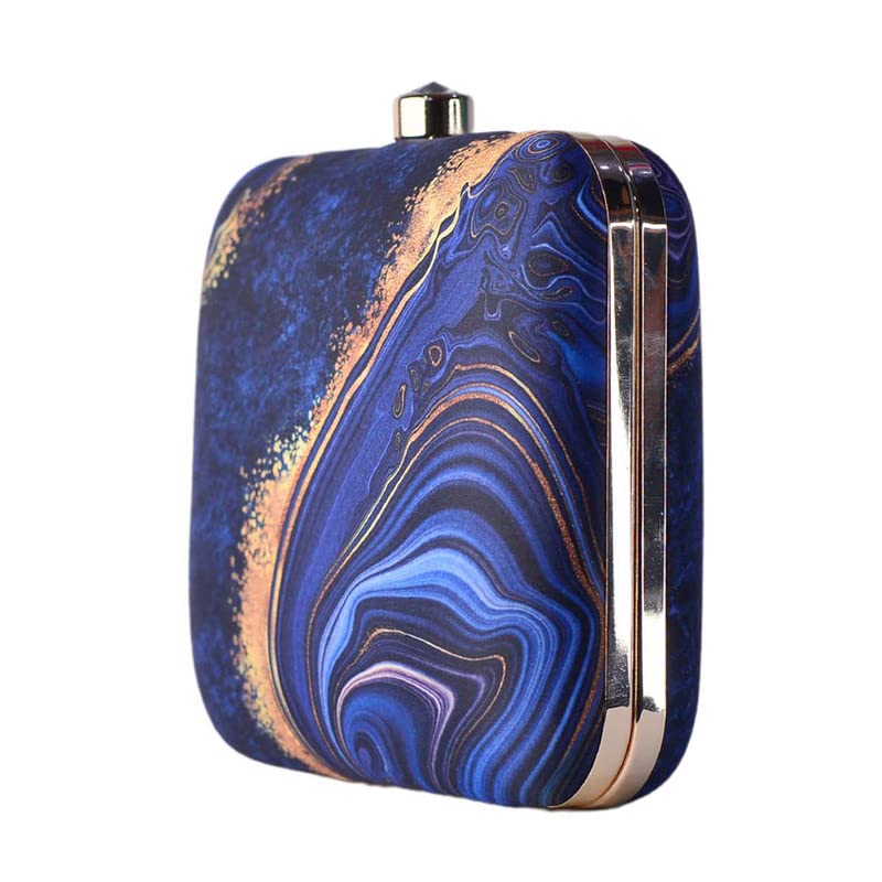 Artklim Navy Blue Marble Printed Clutch