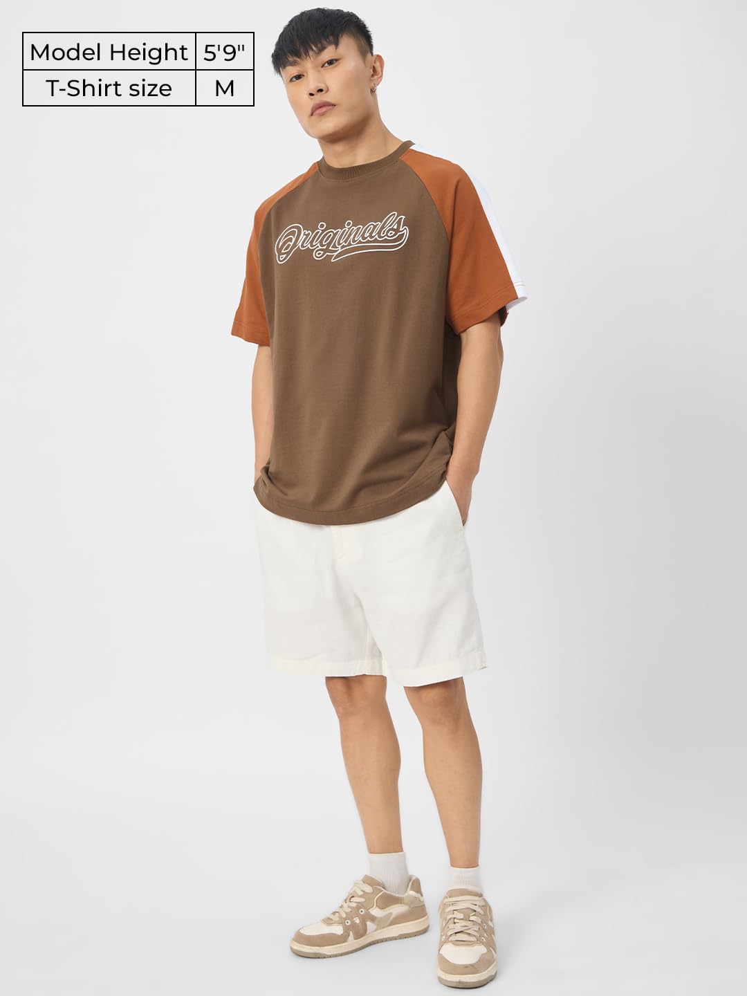 The Souled Store Originals : Racer Brown Mens and Boys Oversize Fit Half Sleeves Cotton T-Shirt