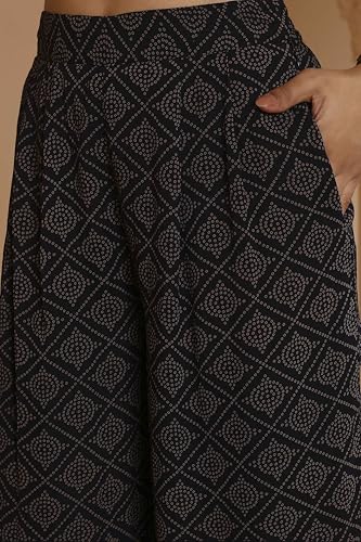 BIBA Women Black Viscose Georgette Bandhani Printed Fusion Set_36
