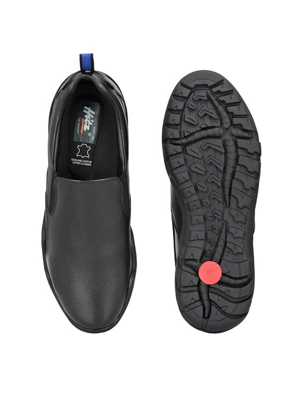 HITZ Men's Black Leather Slip-On Formal Shoes