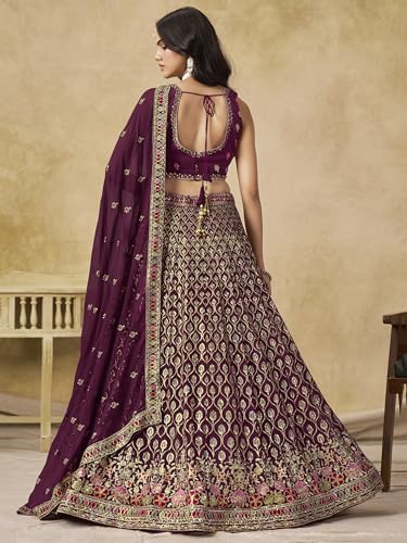 Zeel Clothing Women's Sequins and Thread Embroidered Work Georgette Lehenga Choli With Dupatta (5134-Women-Lehenga-Choli-Latest; Free size) (Maroon)