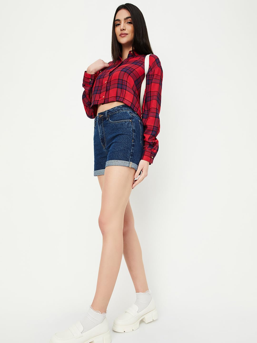 Max Women Solid Denim Shorts (LOOM2DDARK Blue)_34