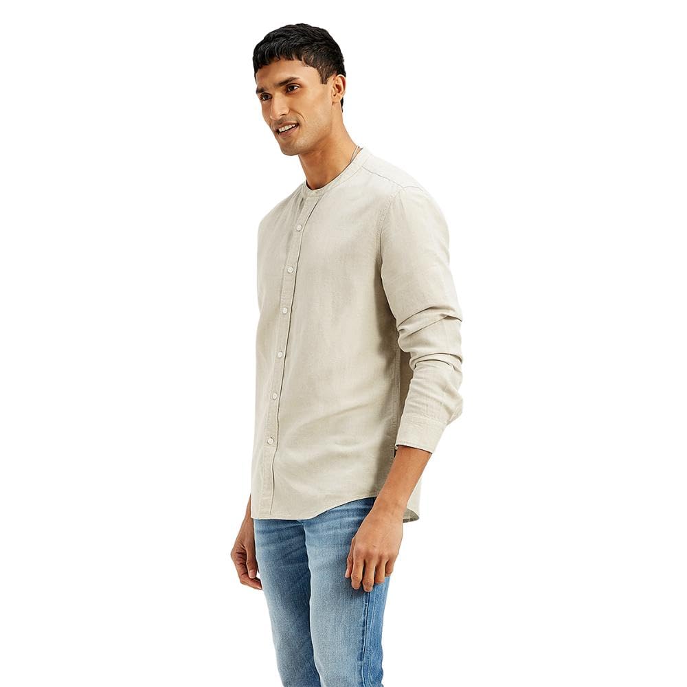 Levi's Men's Solid Slim Fit Linen Shirt Cream