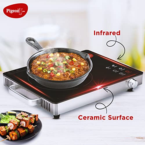 Pigeon Radiant Infrared Cooktop 2000 Watt, Compatable for all cooking utensils, Black, Medium