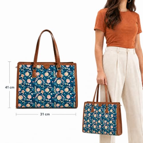 TEAL BY CHUMBAK Office Tote Bag for Women | Stylish Shoulder Bags for College | Professional Canvas Tote Bag | Laptop-Friendly College Bag