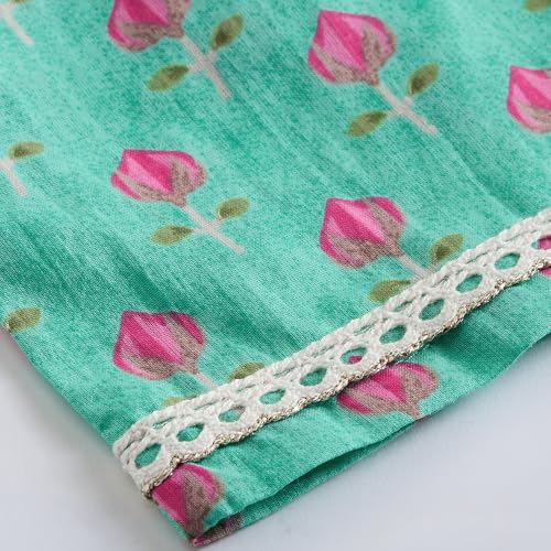 Hopscotch Girls Sleeveless Teal 2-Pc Floral Cotton Palazzo Set For Age (4-5 Years)