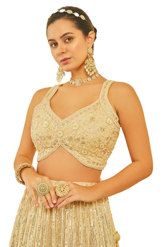 Soch Womens Gold Georgette Embellished Lehenga Choli