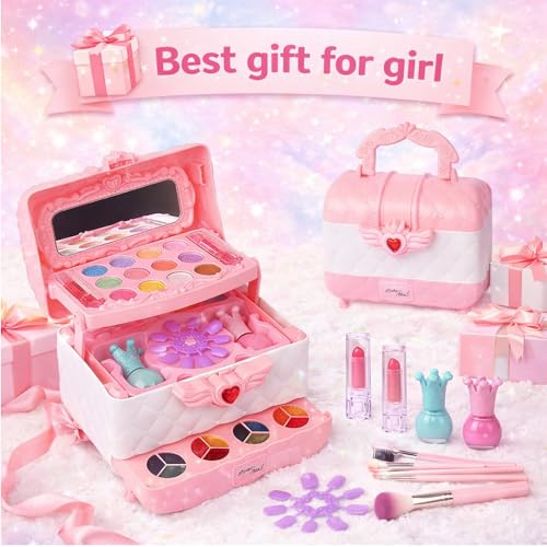 Amazon Brand - Jam & Honey Kids Makeup Kit for Girl, Girls Princess Play Make Up Toys Unicorn Toys for Girl Real Washable Makeup , Makeup Set for Age 3+ Year Old Birthday Gift (Makeup Kit)