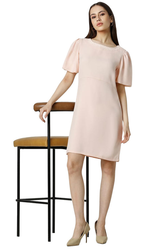 Van Heusen Women's Polyester Asymmetrical Mid-Thigh Length Dress (VWDRERGFC66097_Pink
