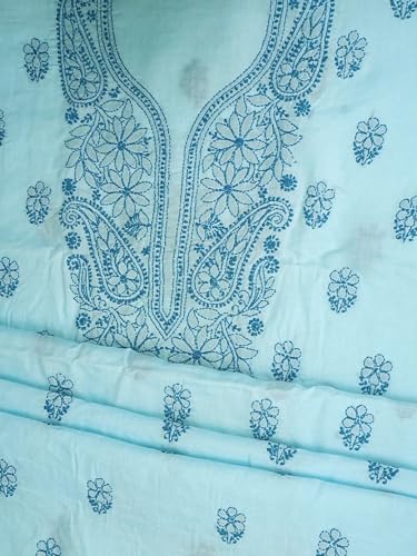 Ada Hand Embroidered Lucknowi Chikankari Unstitched Cotton Dress Material Suit Piece with Dupatta for Women 01A868001 Sky Blue