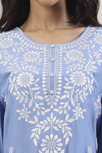 Biba Women Blue Poly Viscose Straight Suit Set_36