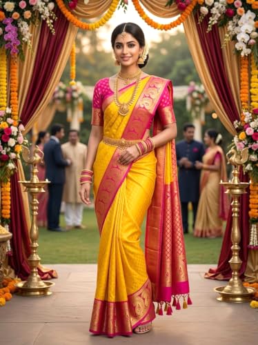 SREE KUMARAN Women's Kanchipuram Silk Pure Pattu Sarees With Blouse (VSK337-8)