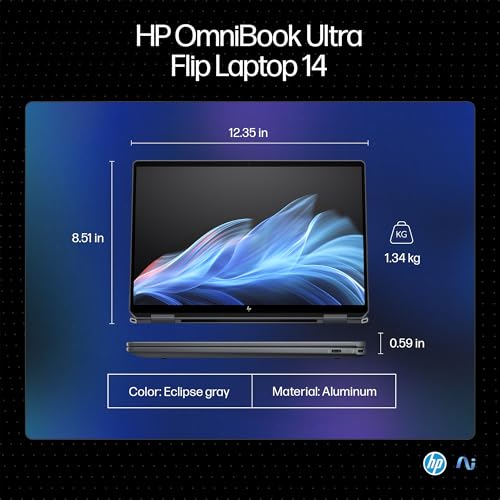 HP OmniBook Ultra Flip (Previously Spectre) Intel Core Ultra 7 256V 47 Tops (16GB LPDDR5X, 1TB SSD) OLED, 500 nits,14''/35.6cm, Touch 2-in-1, Win11, Office21, Gray,1.34kg, fh0026TU Next Gen AI Laptop