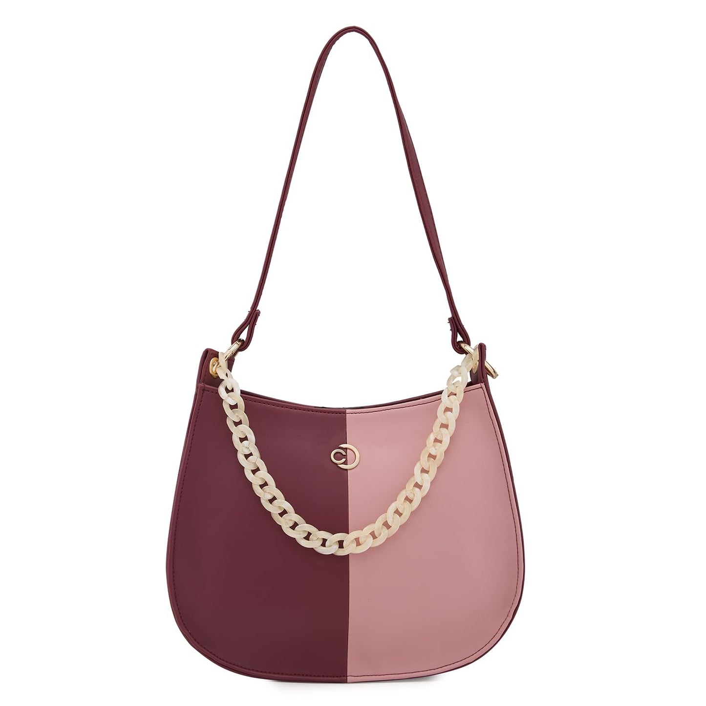 Caprese Perline Hobo, Burgundy-Small | Stylish Shoulder Bag for Women with Heavy Chain | Spacious Compartment & Secure Top Zip | Perfect for Casual/Party & Daily Outings