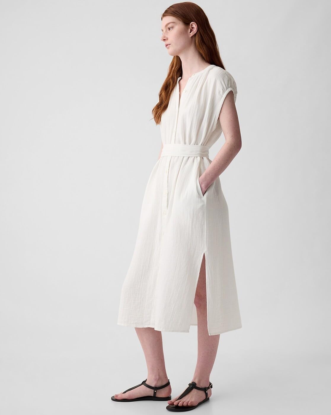 GAP Women's Cotton Classic Below The Knee Casual Dress (442528445_offwhite