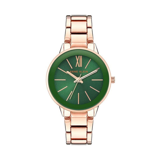 Anne Klein New York Analog Women's Watch - AK3876GNRG (Green Dial Rose Gold Colored Strap)